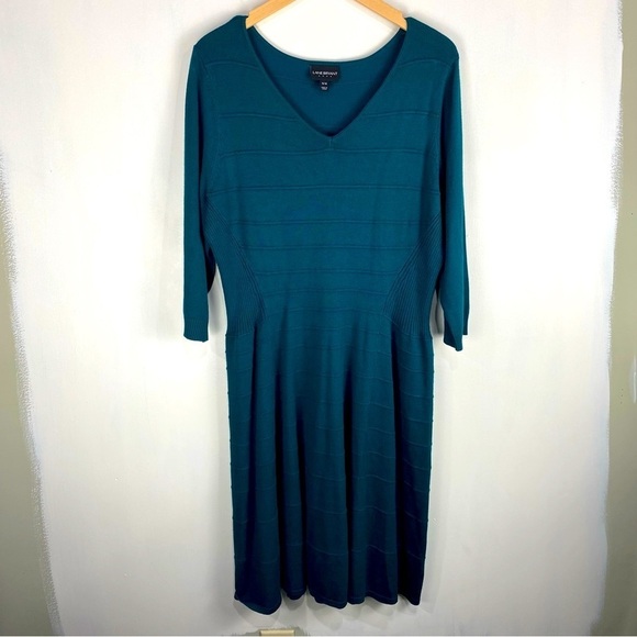 Lane Bryant Dresses & Skirts - Lane Bryant Ribbed Fit N Flare Flowy Midi Dress Long Sleeve Green Size 14/16